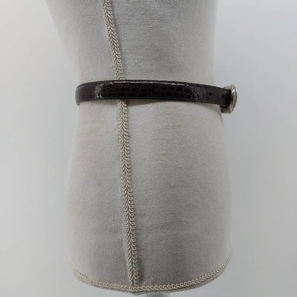 Vintage Brighton Classic Brown Genuine Leather Belt C3708 Silver Tone Buckle